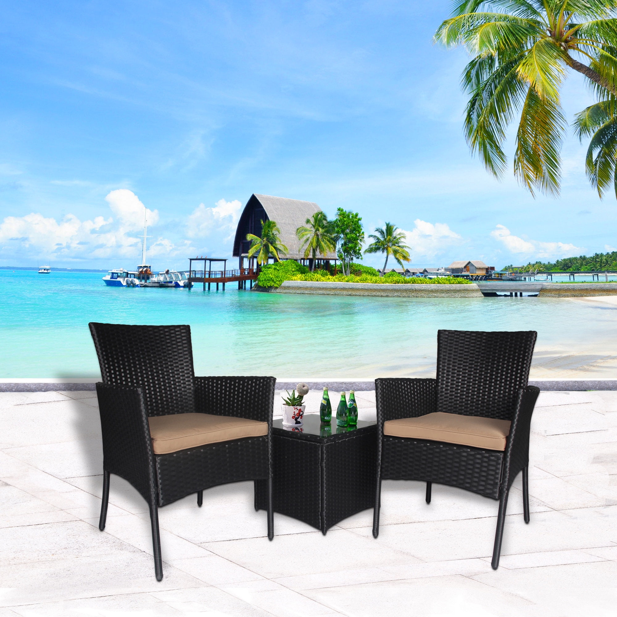 Cloud Mountain Outdoor 3 PC Bistro Sofa Set Wicker Bistro Conversation Set Wicker... by Cloud Mountain