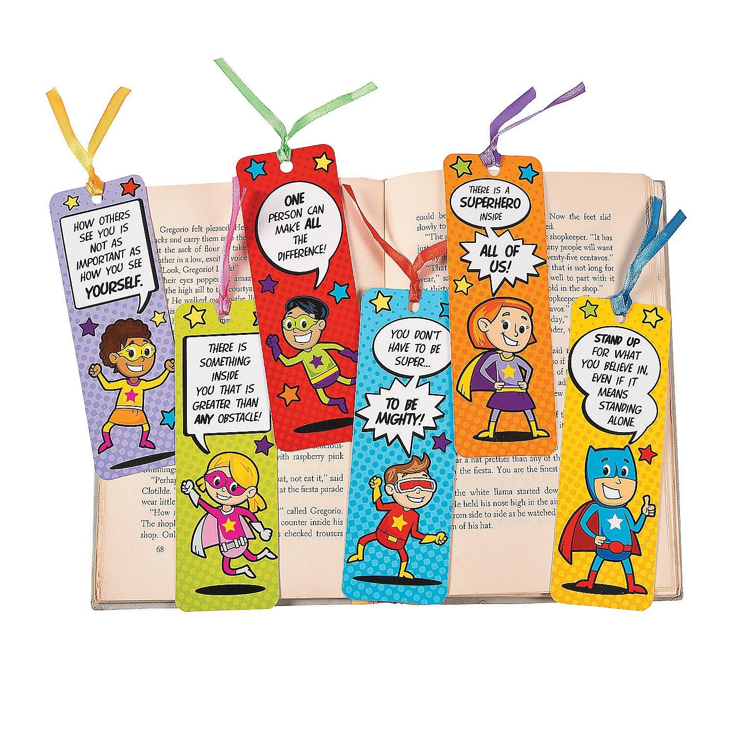 Laminated Superhero Bookmarks Stationery 48 Pieces