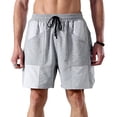 thumbnail image 3 of Aayomet Men Shorts Mid Waist Shorts Pant Solid Splice Pocket Drawstring Knee Length Shorts (Gray, M), 3 of 4