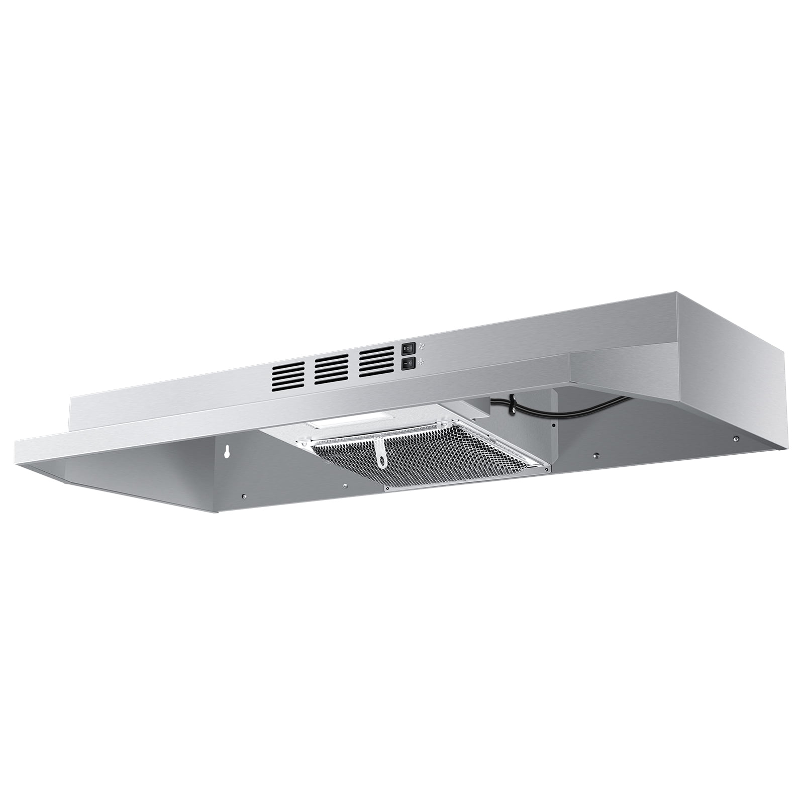 Joeaonz 24-Inch Ductless Under Cabinet Range Hood with LED Light, Stainless Steel, Rear Exhaust, 2-Speed, Dishwasher-Safe Filter