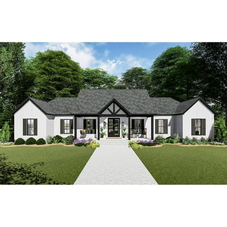 The House Designers: THD-9138 Builder-Ready Blueprints to Build a Split-Bedroom Modern Farmhouse Ranch Plan with Exterior Symmetry and Slab Foundation (5 Printed Sets)