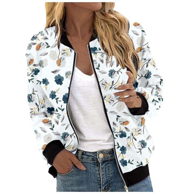 MKLEKYY Veste en Jean pour Femmes Veste Cardigan Décontractée à Imprimé Complet avec Fermeture Éclair Légère Mode Extérieure