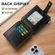 Cshidworld Mens Genuine Leather Zipper Wallet, RFID Shielded, Large Capacity, Vintage Wallet with Snap Coin Pocket, 3 ID Windows, 7 Card Slots & Cash Pocket, Black