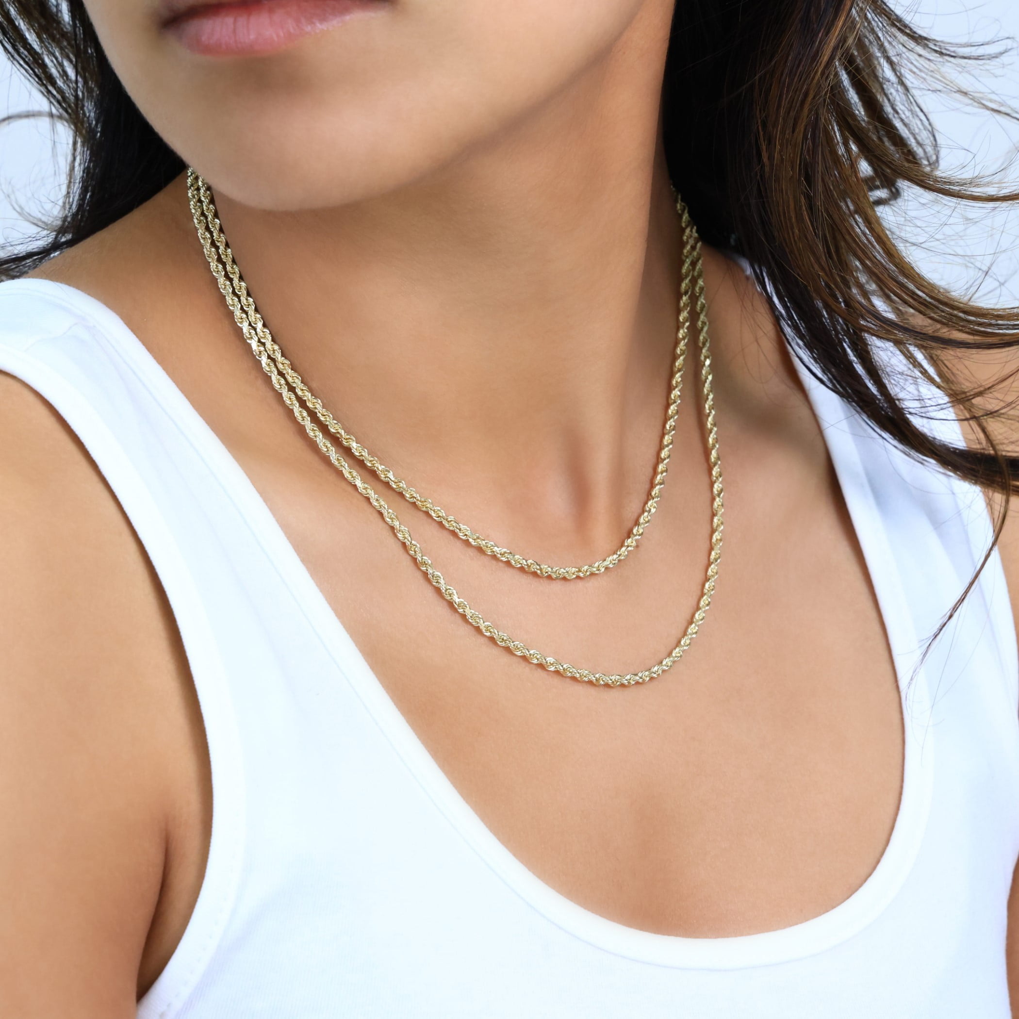 Nuragold 14K Real Yellow Gold Solid Rope Diamond Cut Chain Necklace 16"-30" (1mm-10mm) Italian Jewelry for Men & Women