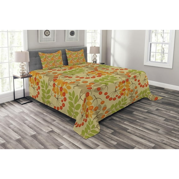Ambesonne Rowan Quilted Bedspread Set 3 Pcs, Warm Colors Autumn Season, King Size, Multicolor