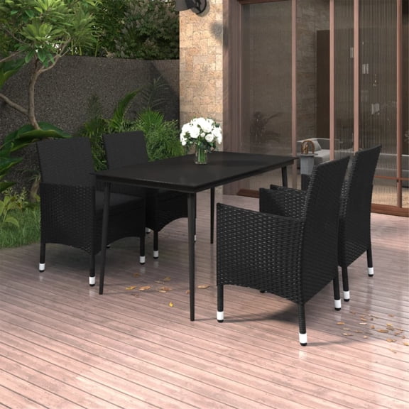 Casafoyer 5 Piece Patio Dining Set with Cushions Poly Rattan and Glass