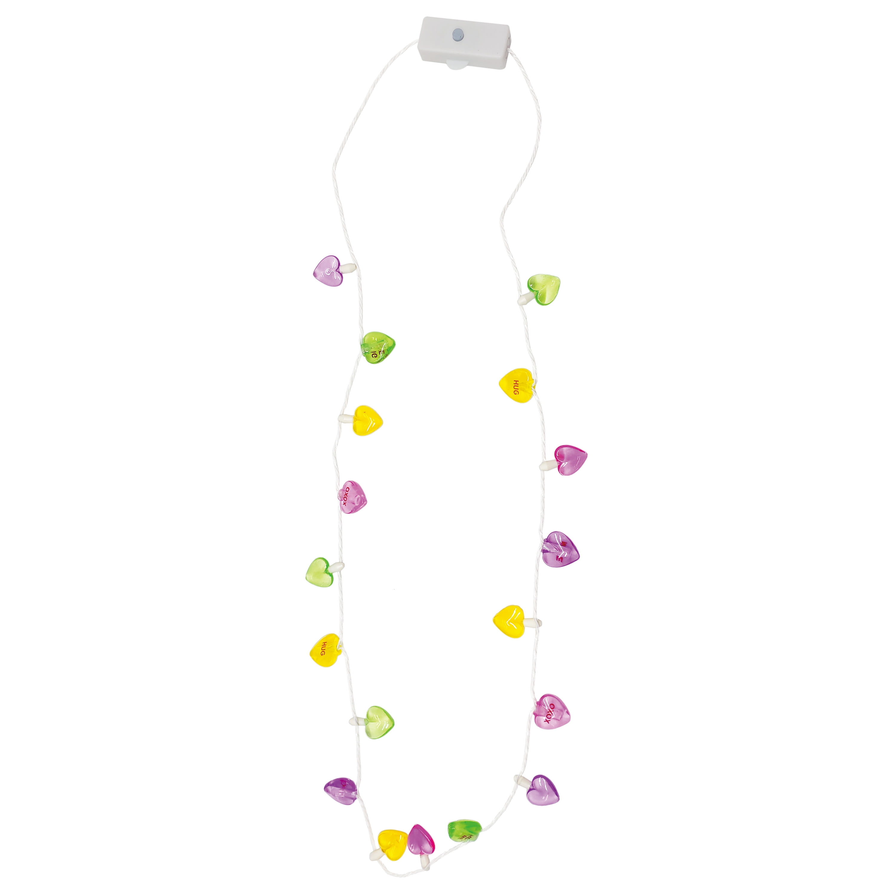 WAY TO CELEBRATE! Valentine's Day Light Up Pink, Green, Yellow, Purple Mini Hearts Unisex Necklace