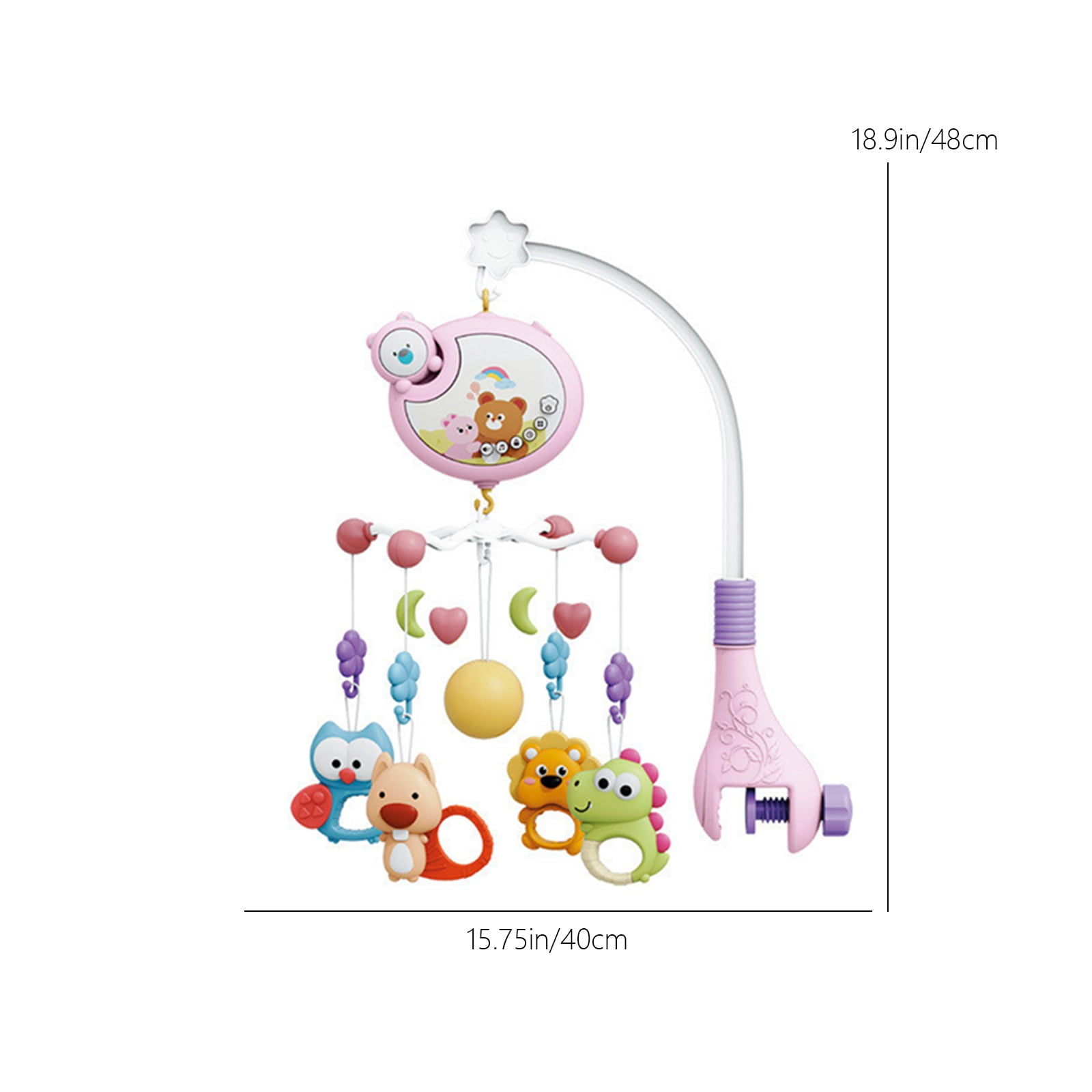 Qocolhg Crib Mobile with Music and Lights, Baby Mobiles for Cribs, Nursery Musical Mobile for Bassinets Toys Hanging Girls Boys, Pack and Play Space Portable Animal Mobile Hanger Arm