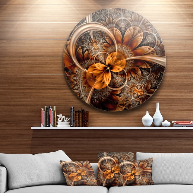 Designart - Dark Orange Fractal Flower' Abstract Round Circle Metal Wall Decor