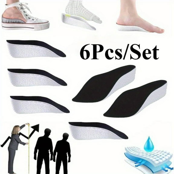 A Set Of 6 Pcs 3.5cm Orthotic High Cushion Insoles,black Arch Support,plantar Fasciitis & Flat Feet Relief,unscented Flat Foot Correction Inserts For Men And Women