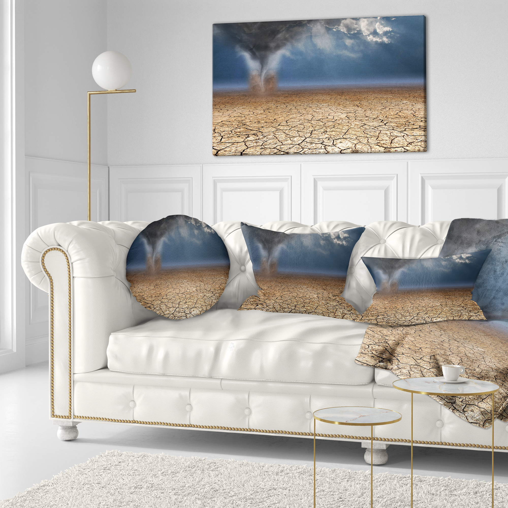 Designart Dust Devil in the Desert - Landscape Printed Throw Pillow - 12x20