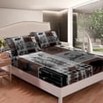 thumbnail image 4 of Retro Farmhouse Cabin Bed Sheets Set 4Pcs, Rustic Bear Deer Sheets Queen Size Teens Adult, Camping Lodge Decor Sheet Set Buffalo Check Plaid Hunting Animal Bedding Set, Brown Gray, 4 of 5
