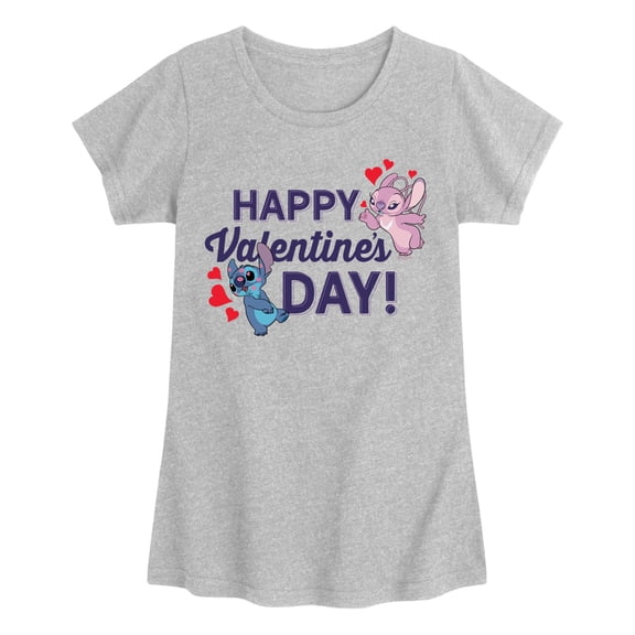 Lilo & Stitch - Happy Valentine's Day - Youth Girls Fitted Short Sleeve T-Shirt