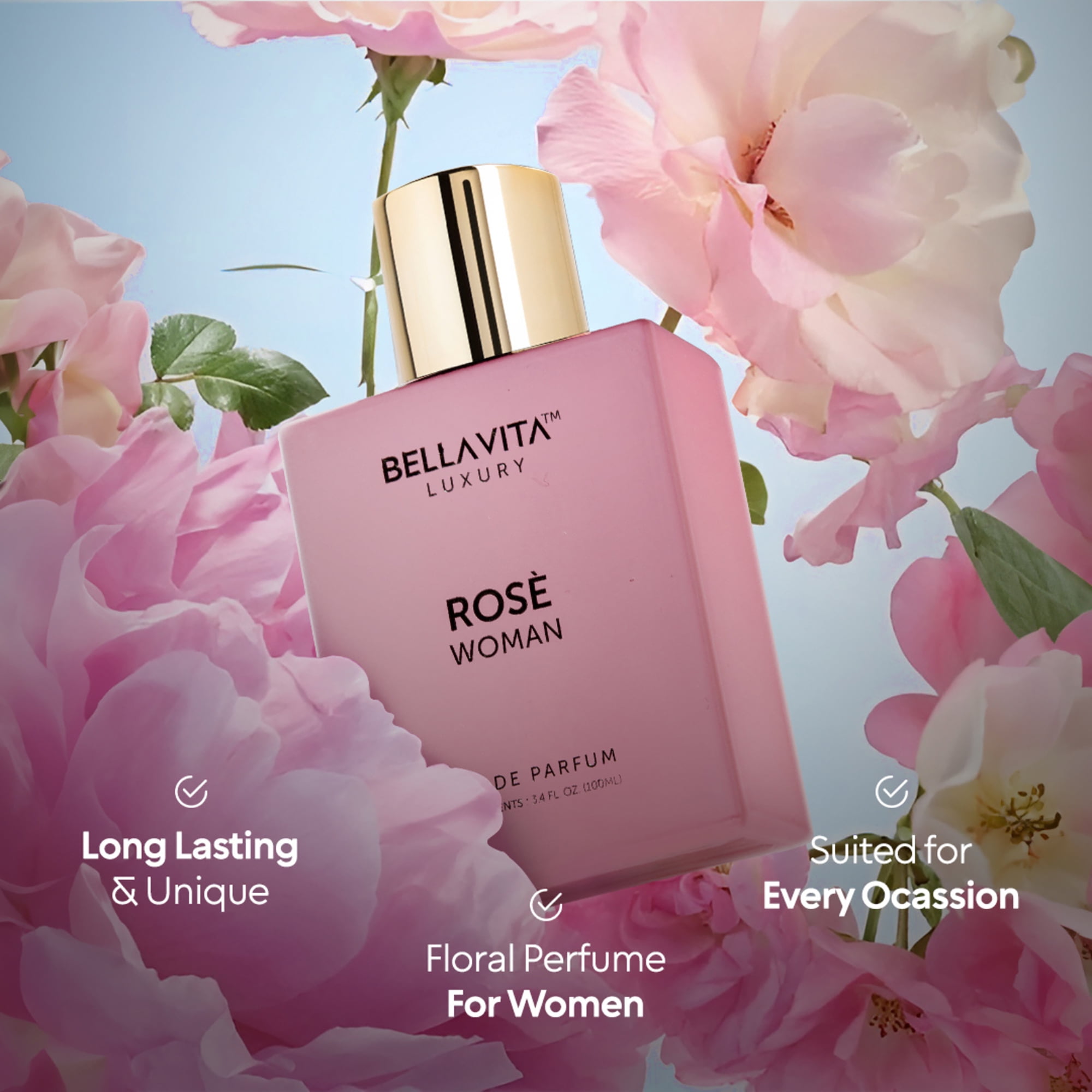 BELLAVITA ROSE Woman, Perfume for Women, 3.4 oz EDP Spray