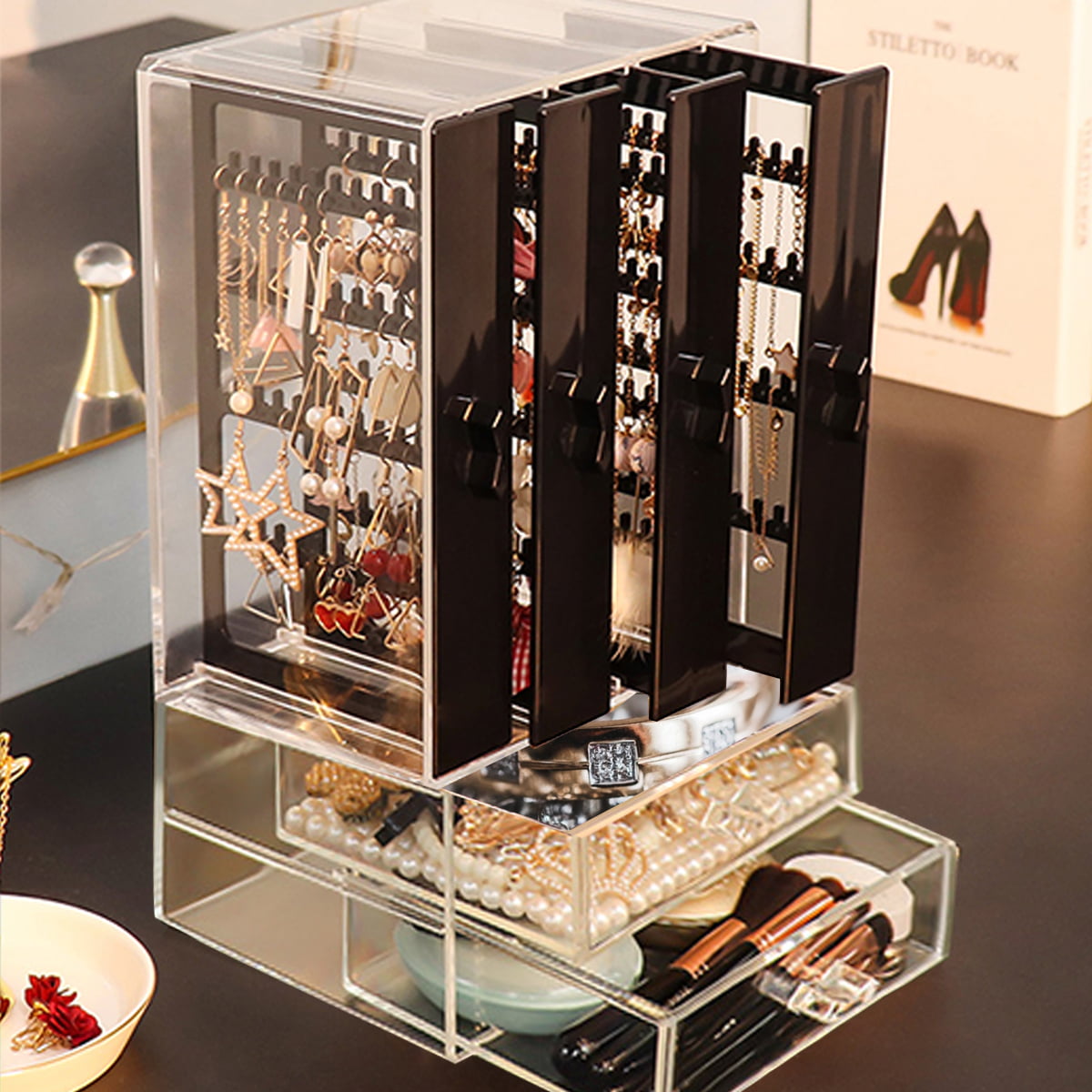 Transparent Acrylic Earrings Necklace Box Display Case Organizer Jewelry Storag 
