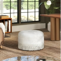 Yolanda 24" Round Upholstered Accent Ottoman with Almond White Chenille