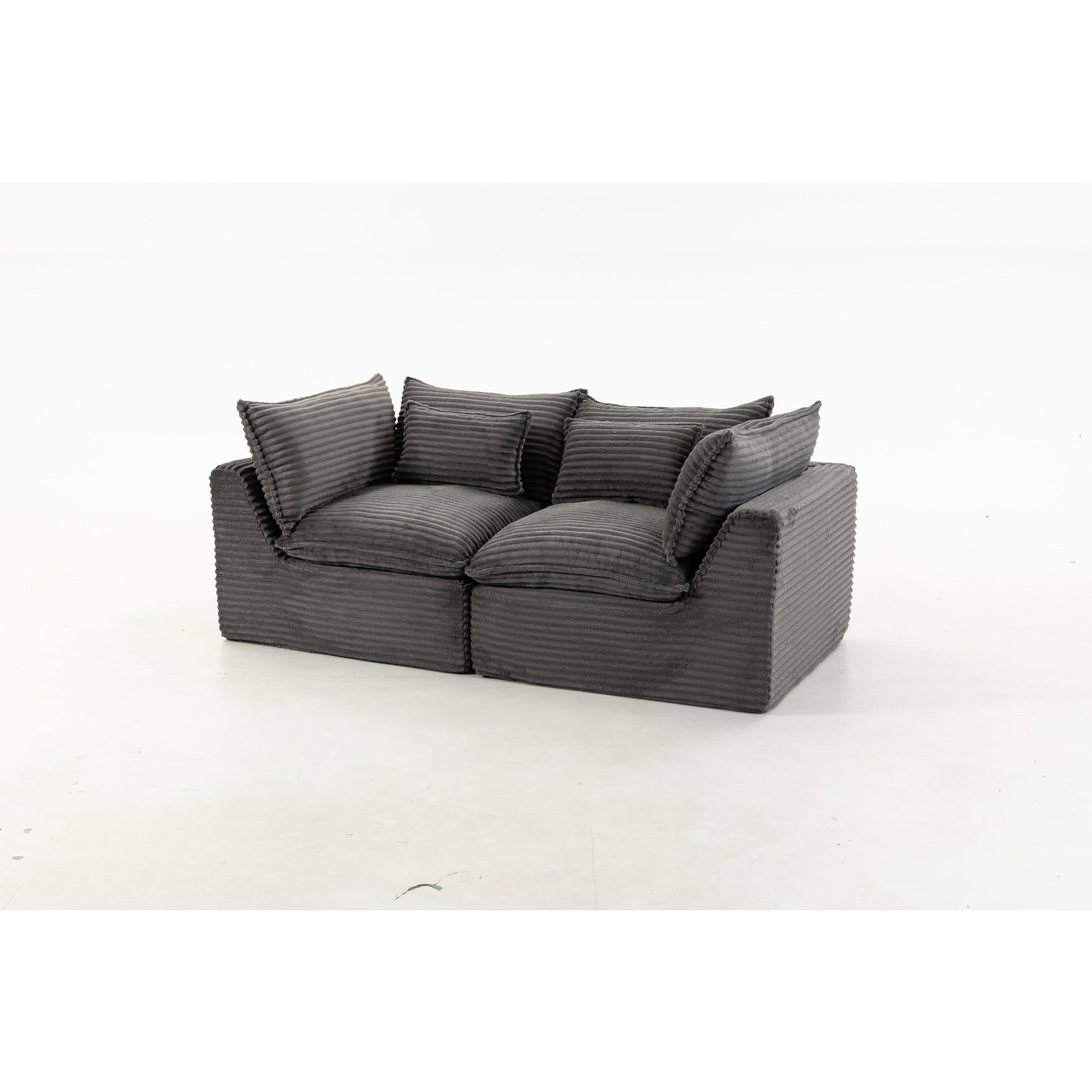 GDF Studio Lunas 74.8" Oversized Modular Corduroy Cloud Sectional Sofa, 2-Seat Comfy Couches for Living Room, Grey
