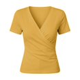 thumbnail image 4 of KHONTS Women's T Shirts Summer Criss Cross Front Deep V-Neck T-Shirt Short Sleeve Slim Fit Fashion Tops Tee Yellow XL, 4 of 4