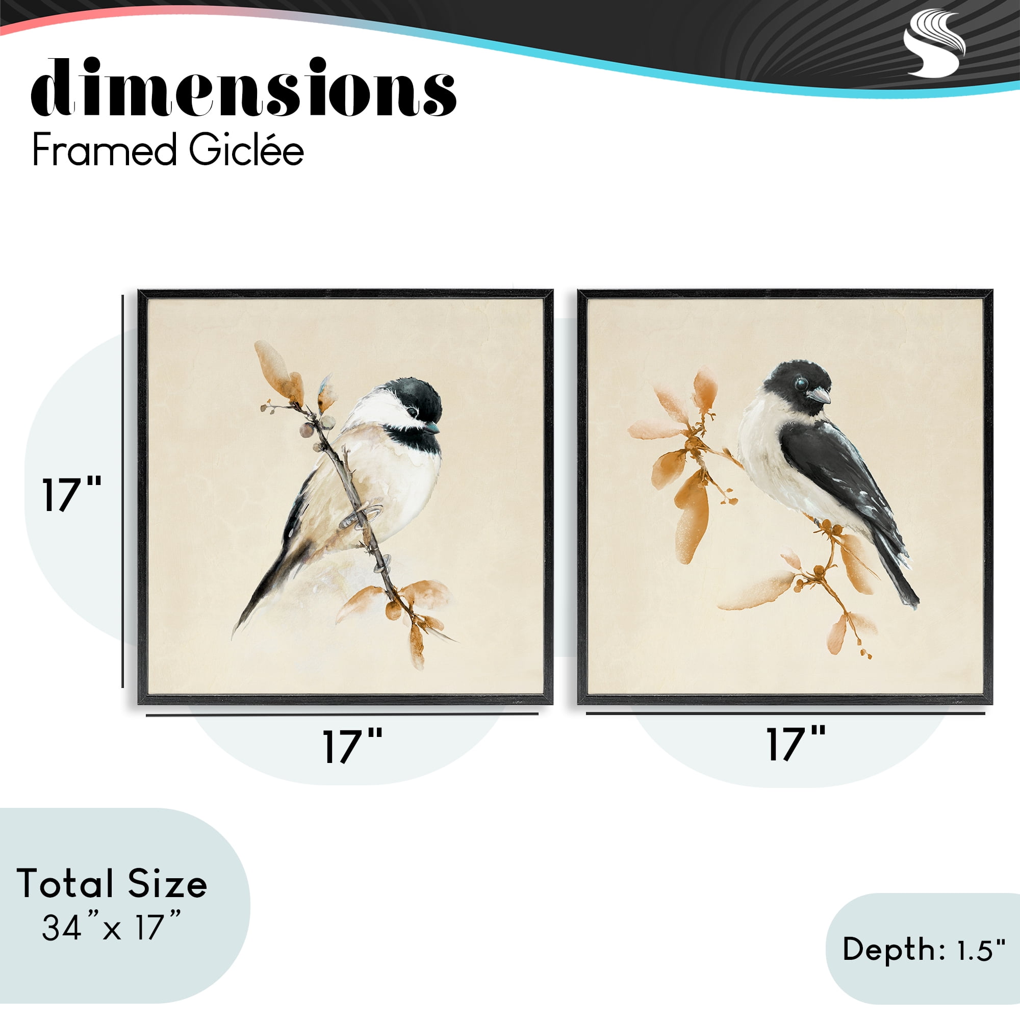 Stupell Industries Muted Chickadees on Beige 2 Piece Black Framed Giclee Art Set, design by Diannart