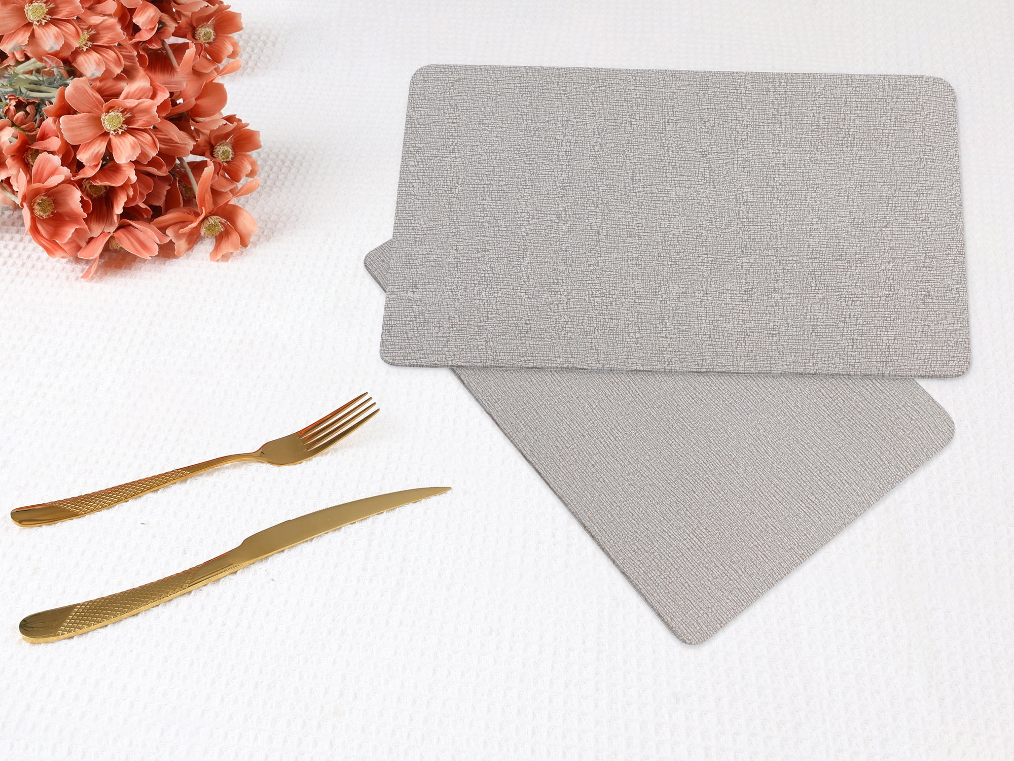 Unique Bargains Placemats Set of 6 Polyvinyl Chloride for Kitchen Flaxen 18*12in