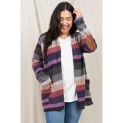 Eloges Women's Multi Color Stripe Elbow Patch Open Cardigan
