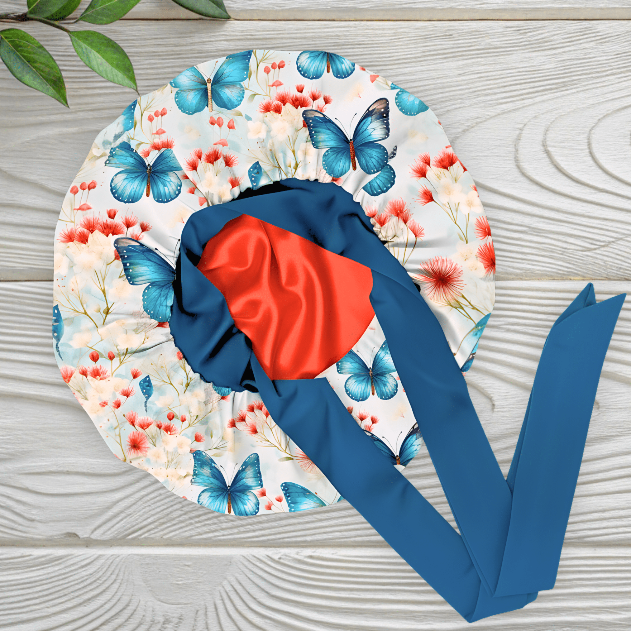 Prince Hair Company Premium Handmade Silk Satin Sleep Bonnet, Butterfly Bloom, L/XL, Gift Set