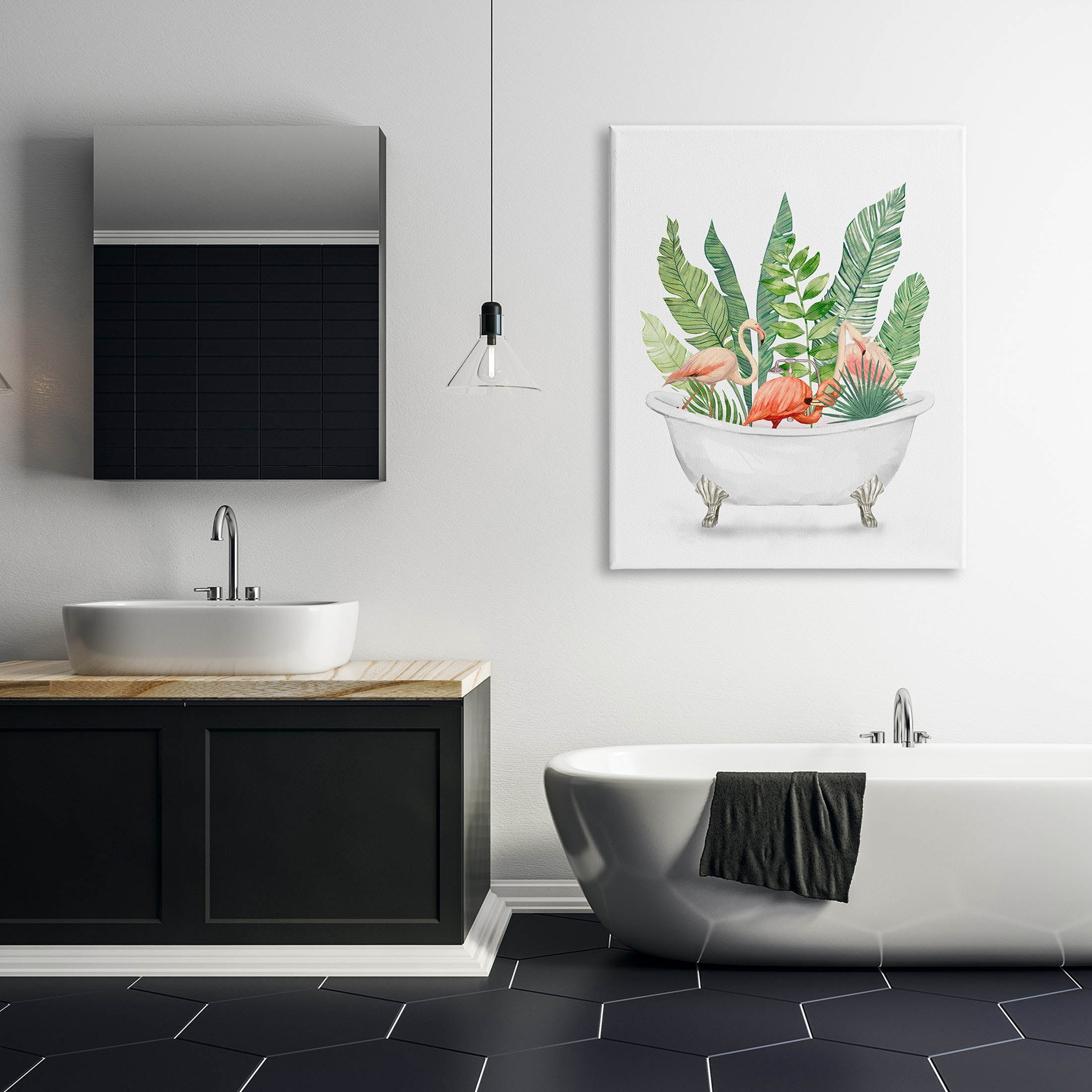 Stupell Industries Tropical Flamingoes Bathtub Plants Graphic Art Gallery Wrapped Canvas Print Wall Art, Design by Ziwei Li