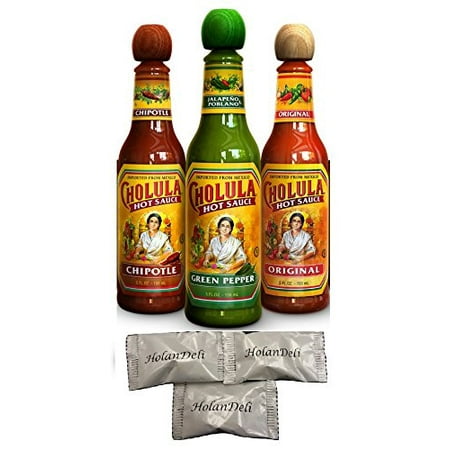 Cholula Hot Sauce Variety Pack, 3 Flavors (Original, Chipotle, Green Pepper). Includes Our Exclusive HolanDeli Chocolate