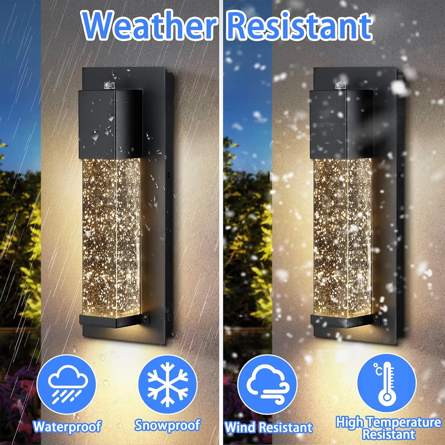 LED Dusk to Dawn Outdoor Light Fixture,2 Pack Modern Exterior Wall Sconce Porch Lights, Outside Wall Mount Lighting with Crystal Bubble Glass 13W 3000K for Front Door Patio