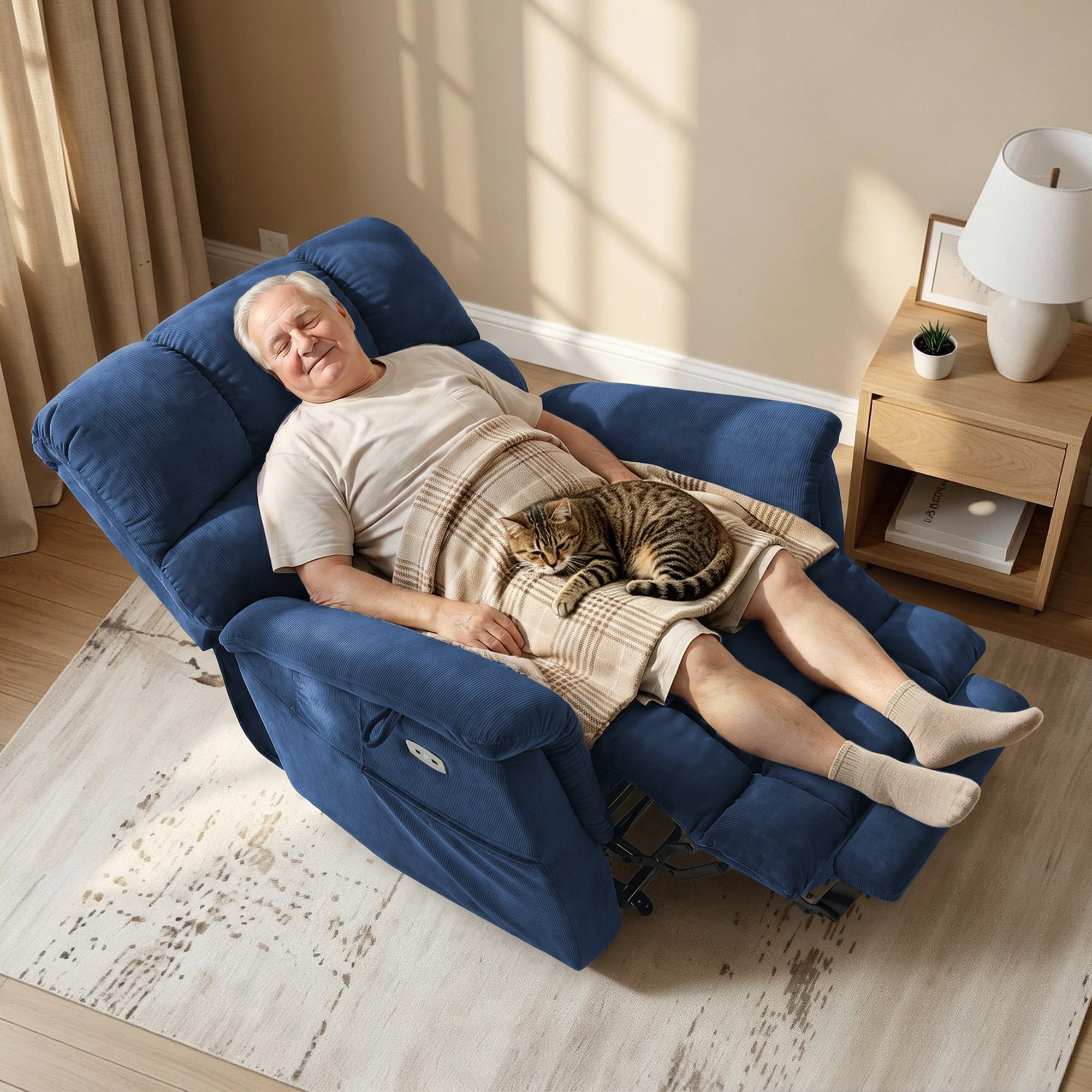 MCombo Oversized 24.8" Seat Width Large Dual Motor Power Recliner Lift Chair for Tall Elderly, Infinite Position, Navy Fabric