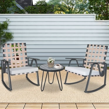 Outdoor 3 Pieces Bristro Set Patio Rocking Furniture Set Rocking Chairs with Coffee Table
