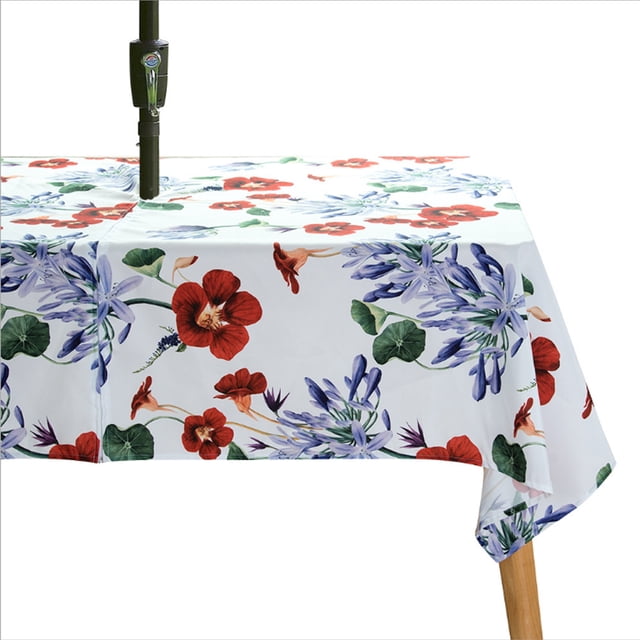 Botanical Print Outdoor Tablecloth Water Resistant Spillproof Polyester Fabric Table Cover with Zipper Umbrella Hole for Patio Garden Tabletop Decor
