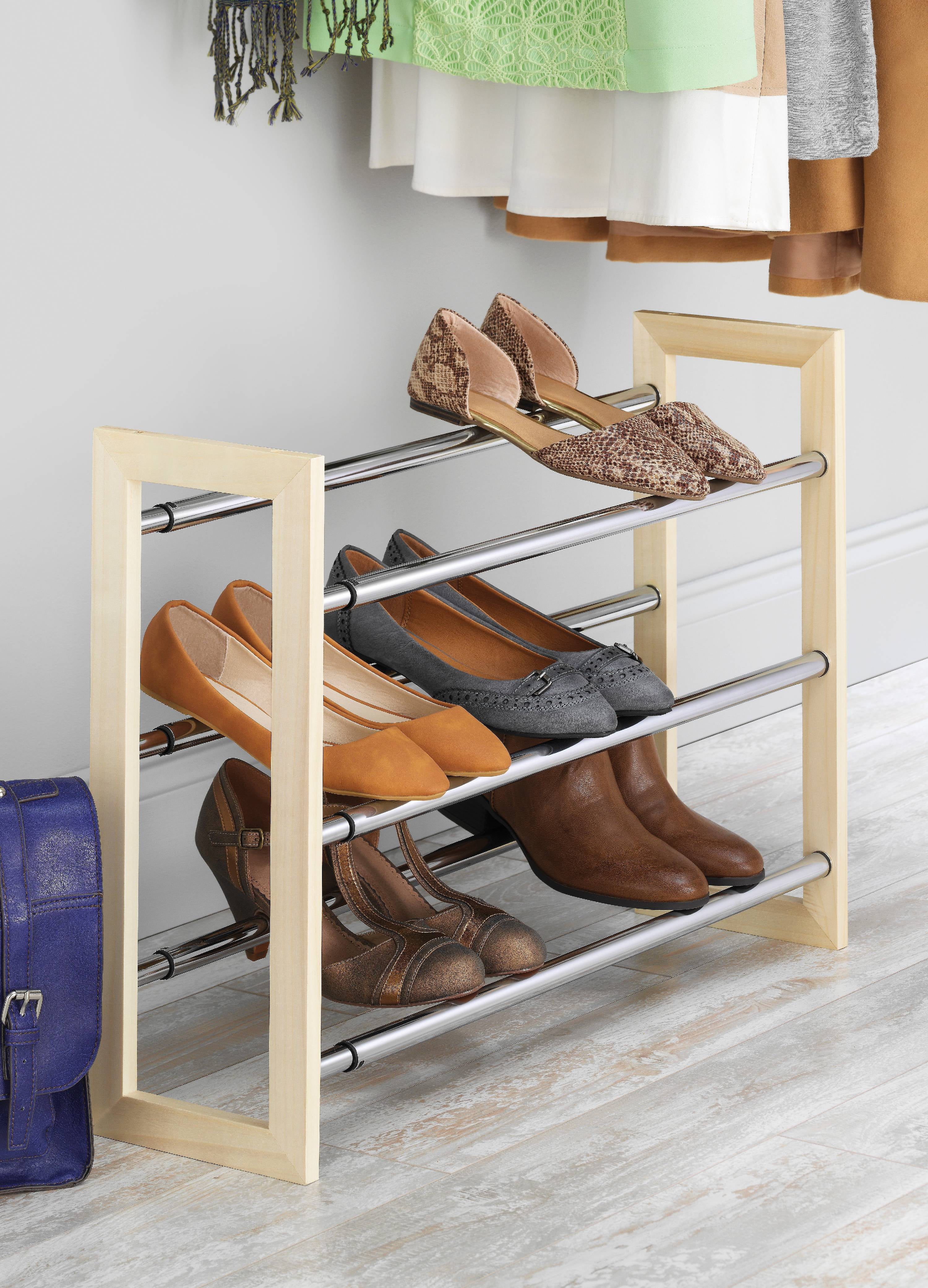 Organize It All Wooden Stackable Shoe Rack Chrome