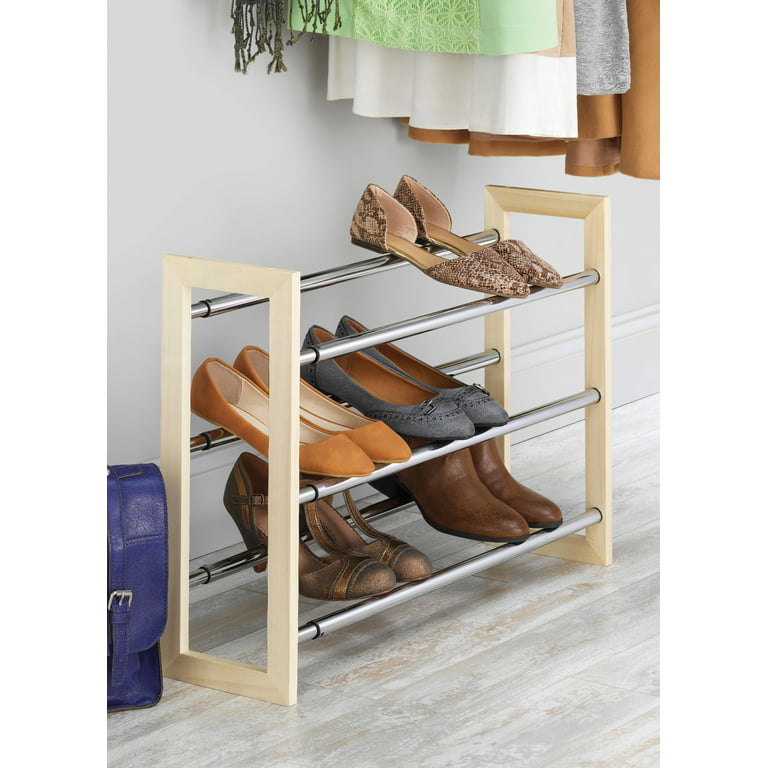  Whitmor Wood Stackable 2-Shelf Shoe Rack, White, 24