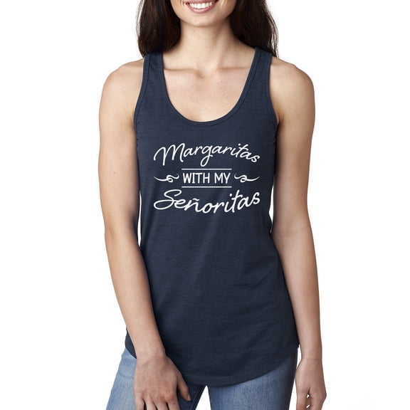 Wild Bobby, White Senoritas Funny Cinco de Mayo Cinco De Mayo Ladies Racerback Tank Top, Navy, Medium