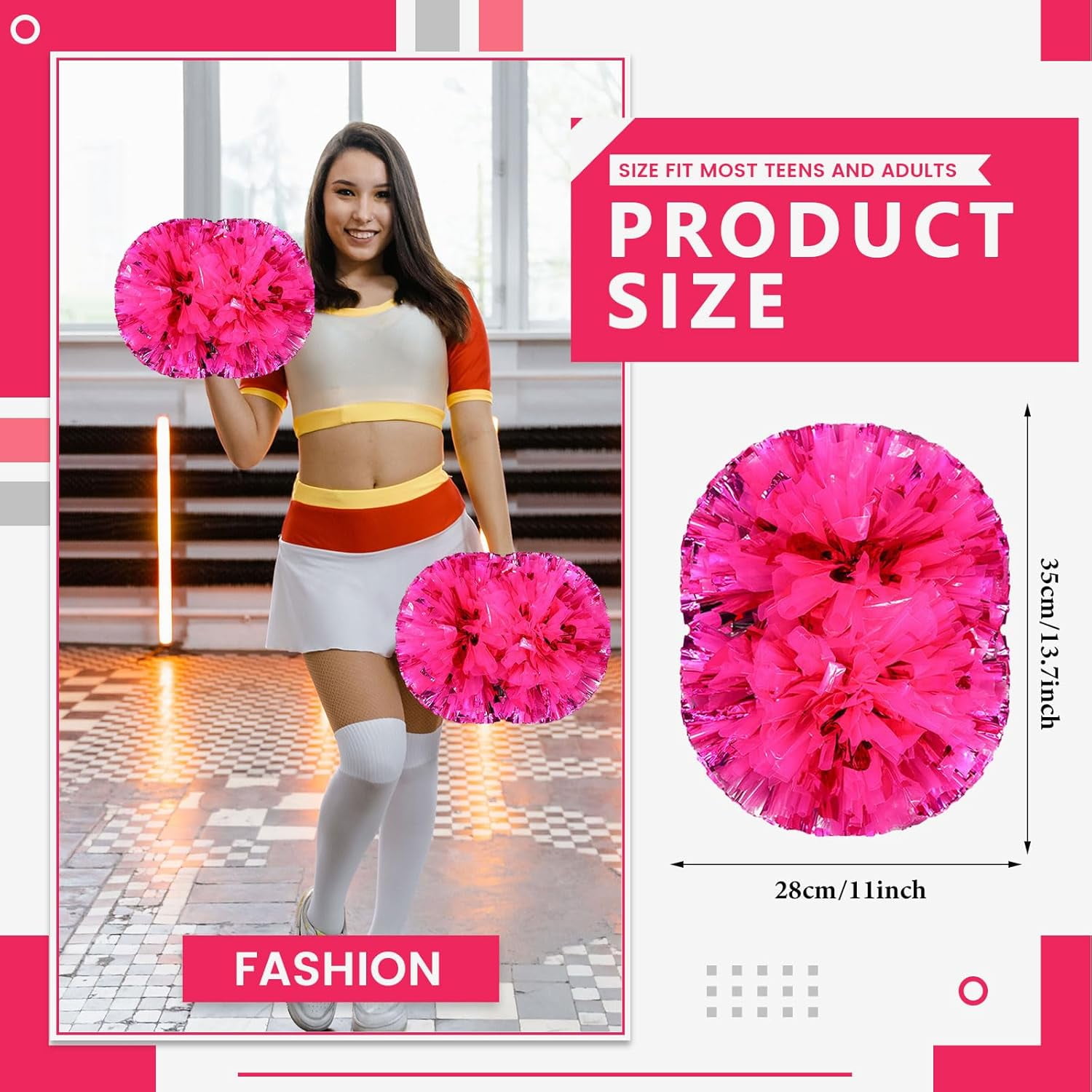 12 PCS pom poms Cheerleading,13.8inch Sports Team Spirits Cheering Squad Dance Training with Handle
