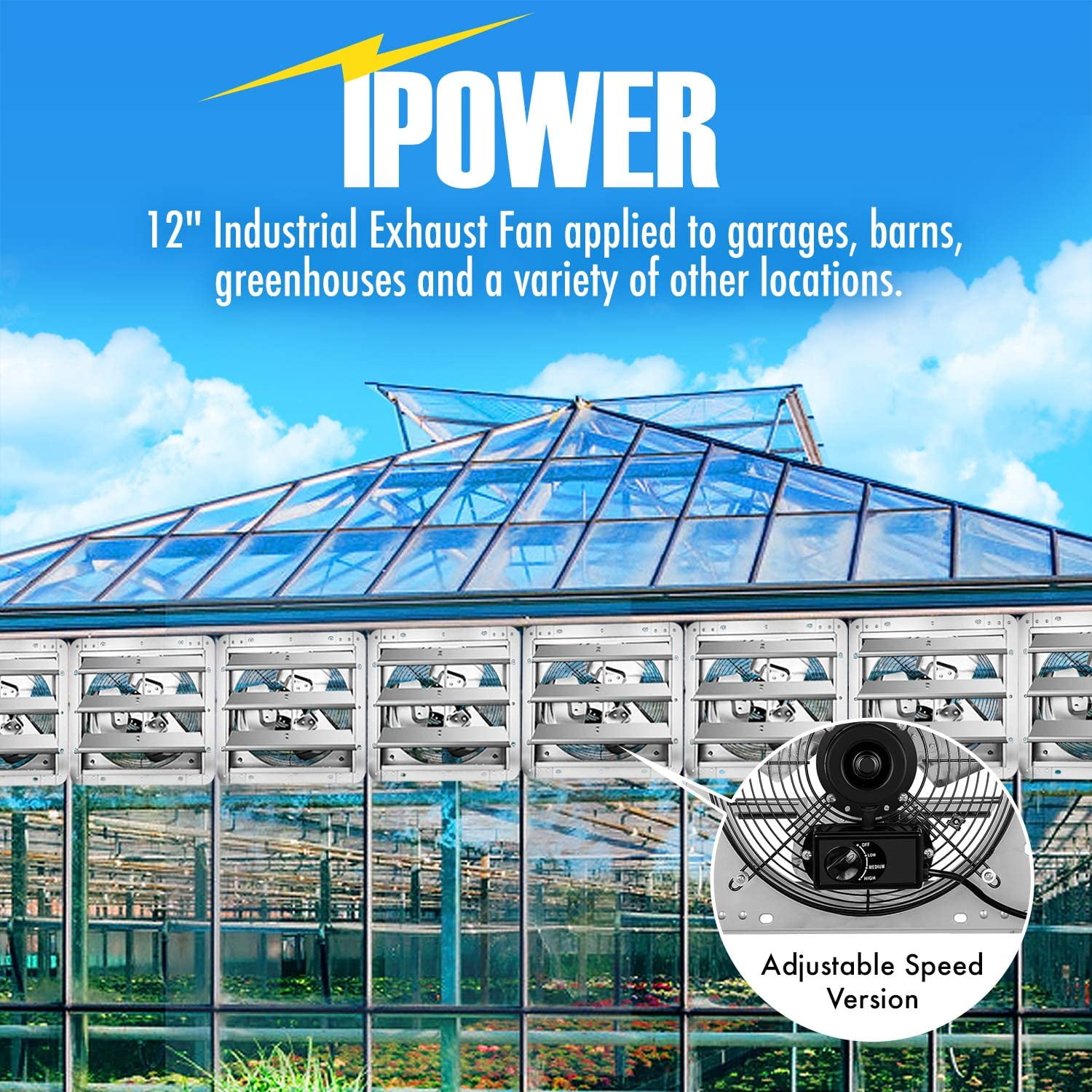 iPower 12 Zoll Auspufflüfter Aluminium High Speed 1300 U/min silber