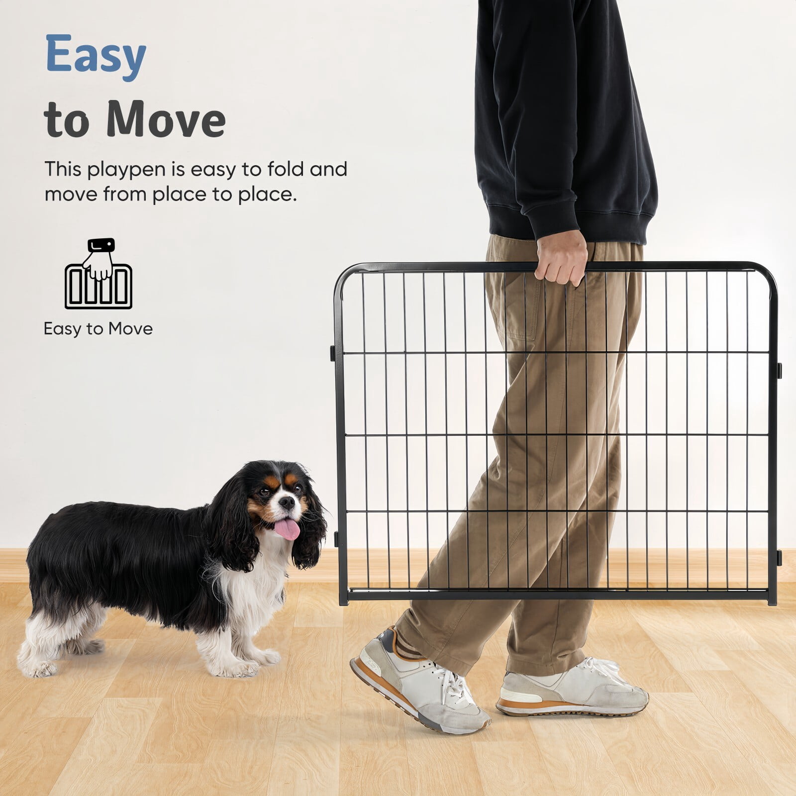 Kelno 24" Tall Dog Playpen 8 Panels Adjustable Metal Pet Fence with Lockable Door Indoor Outdoor Dog Crate Enclosure for Medium Large Dogs