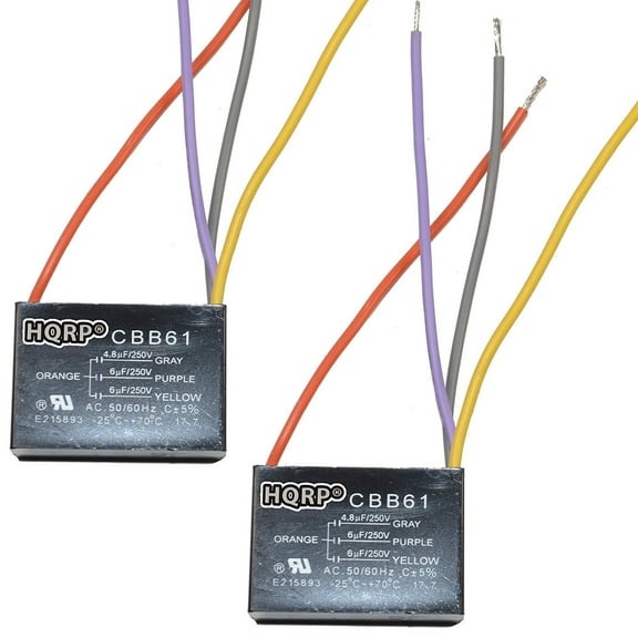 HQRP 2-Pack Ceiling Fan Capacitor CBB61 4.8uf 6uf 6uf 4-Wire