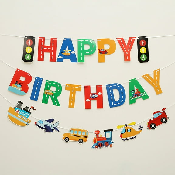 Happy Birthday Letter Banner Party Decorations Traffic Light Construction Vehicles Cars Airplane Theme Garland