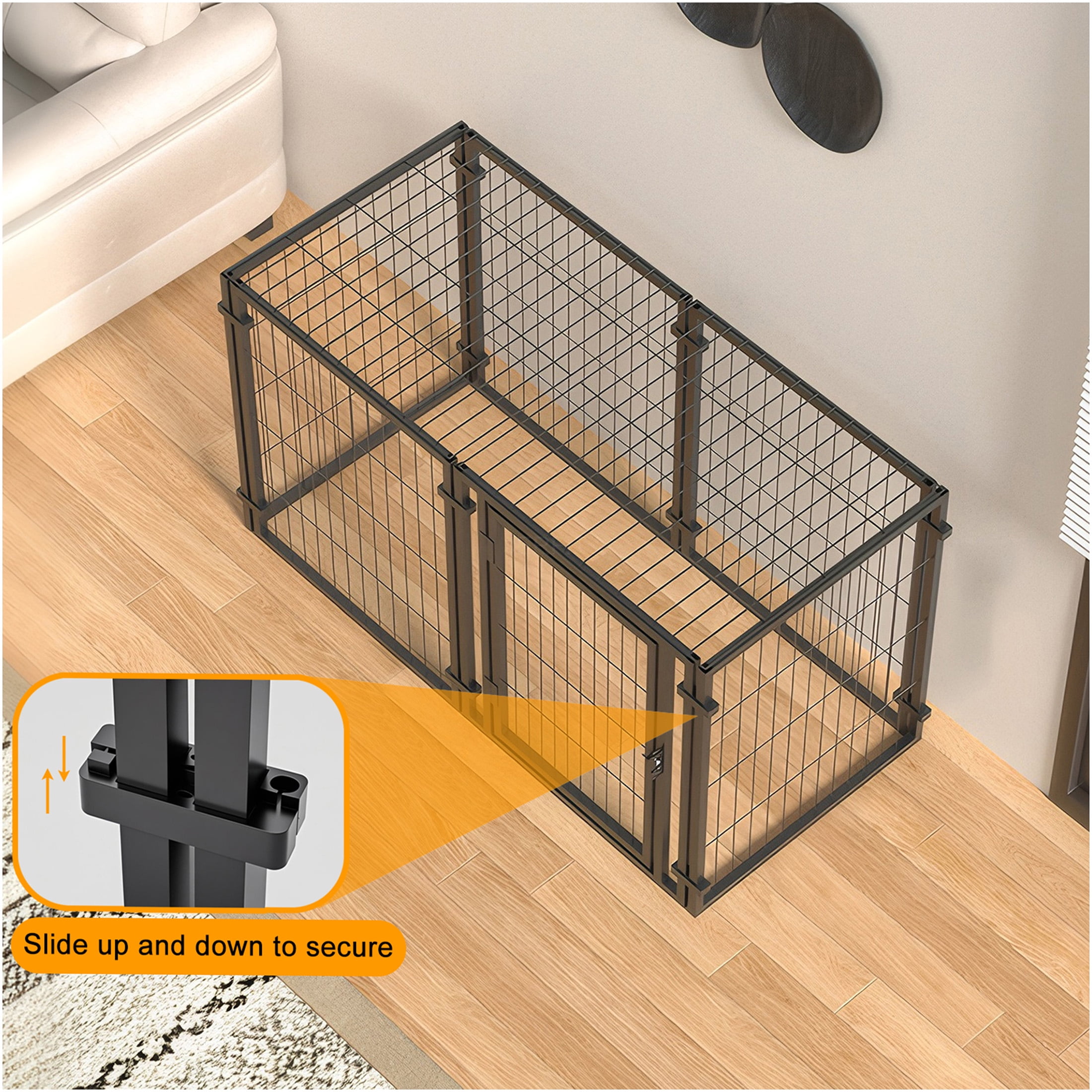 JERFIT 47.2 Inch Heavy Duty Metal Dog Crate & Playpen, Indoor Outdoor Pet Kennel with Lockable Door, for Small Medium Large Dogs, Black