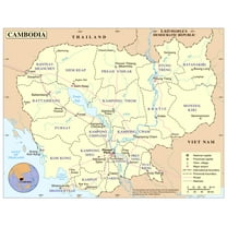 Palmetto Posters 24x31 Laminated Poster: Large detailed political and administrative map of cambodia with roads railroads major cities and airports