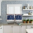 thumbnail image 2 of Christmas Navy Blue Kitchen Curtains and Valances Set, Rod Pocket Curtains Tier Farmhouse Window Curtains 24 Inch Length, Xmas Tree Snowflake Silver Leaves 3 Piece Kitchen Curtains Set, 2 of 6
