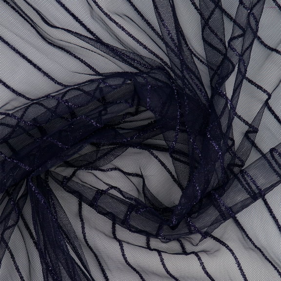 Zelouf Linear Novelty On Mesh , Sewing, DIY, Crafts Fabric by the Yard, Tranquil Navy, 3 Yard