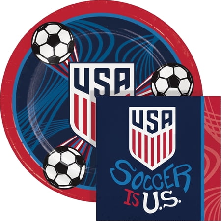 USMNT World Cup 2026 U.S. Men's Soccer Party Paper Plates and Napkins Set, Multicolored, Serves 32