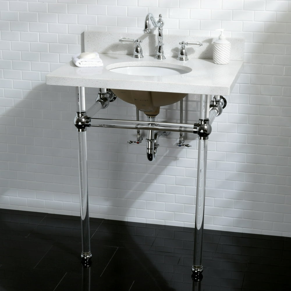 Kingston Brass White Quartz 30-inch Wall-mount Pedestal Bathroom Sink ...