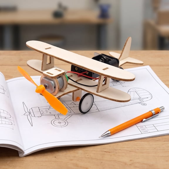 KONTONTY Wooden Airplane Model Kit 1 Set Assembly Toy for Kids Enhancing Analytical and Observation Skills