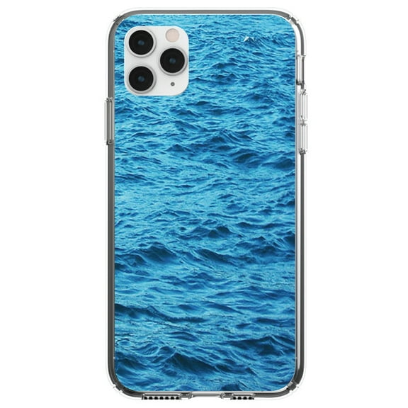 DistinctInk Clear Shockproof Hybrid Case for iPhone 12 MINI (5.4" Screen) - TPU Bumper, Acrylic Back, Tempered Glass Screen Protector - Blue Water Ocean Waves