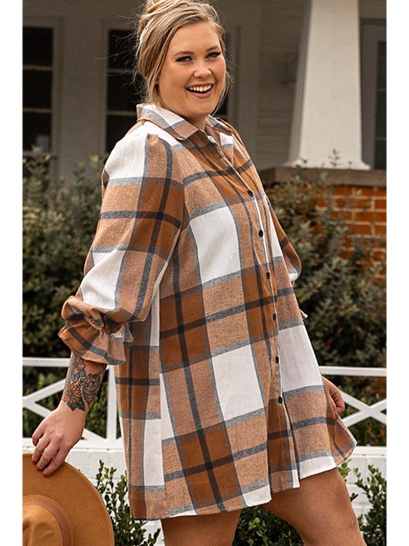 plus size brown plaid dress Mira Brown Gingham Maxi Dress Polagram – Lena Layne main image 1