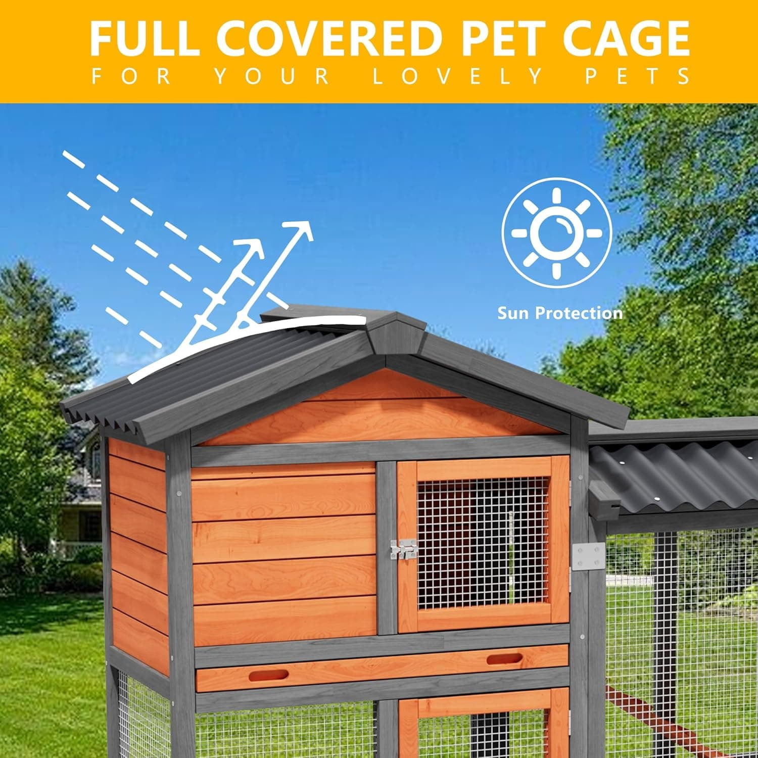 Chicken Coop with Run, 58" 2-Story Predator Proof Wooden Duck Hutch, Outdoor Rabbit Hen House